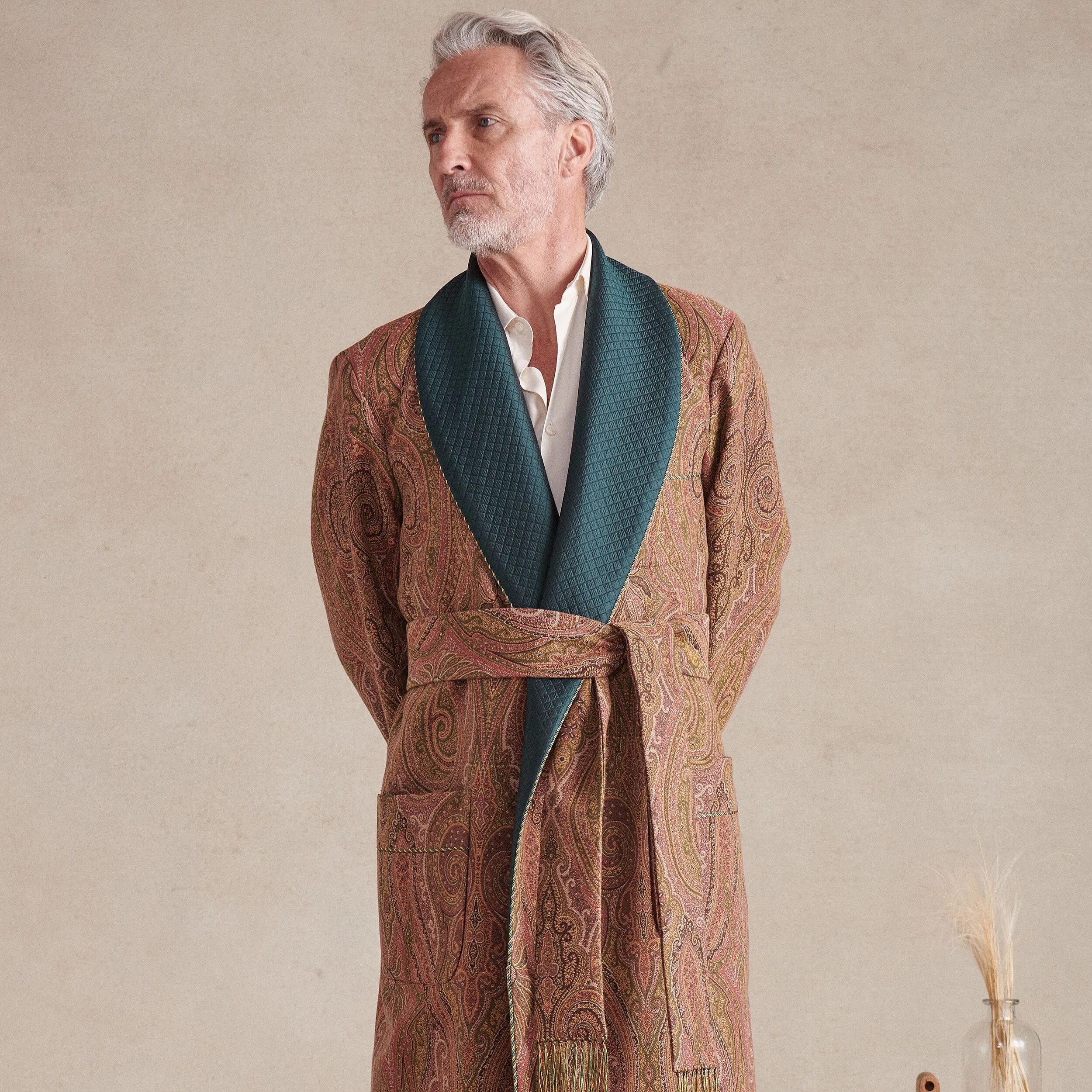 Green & Gold St James' Paisley Lined Cotton Dressing Gown