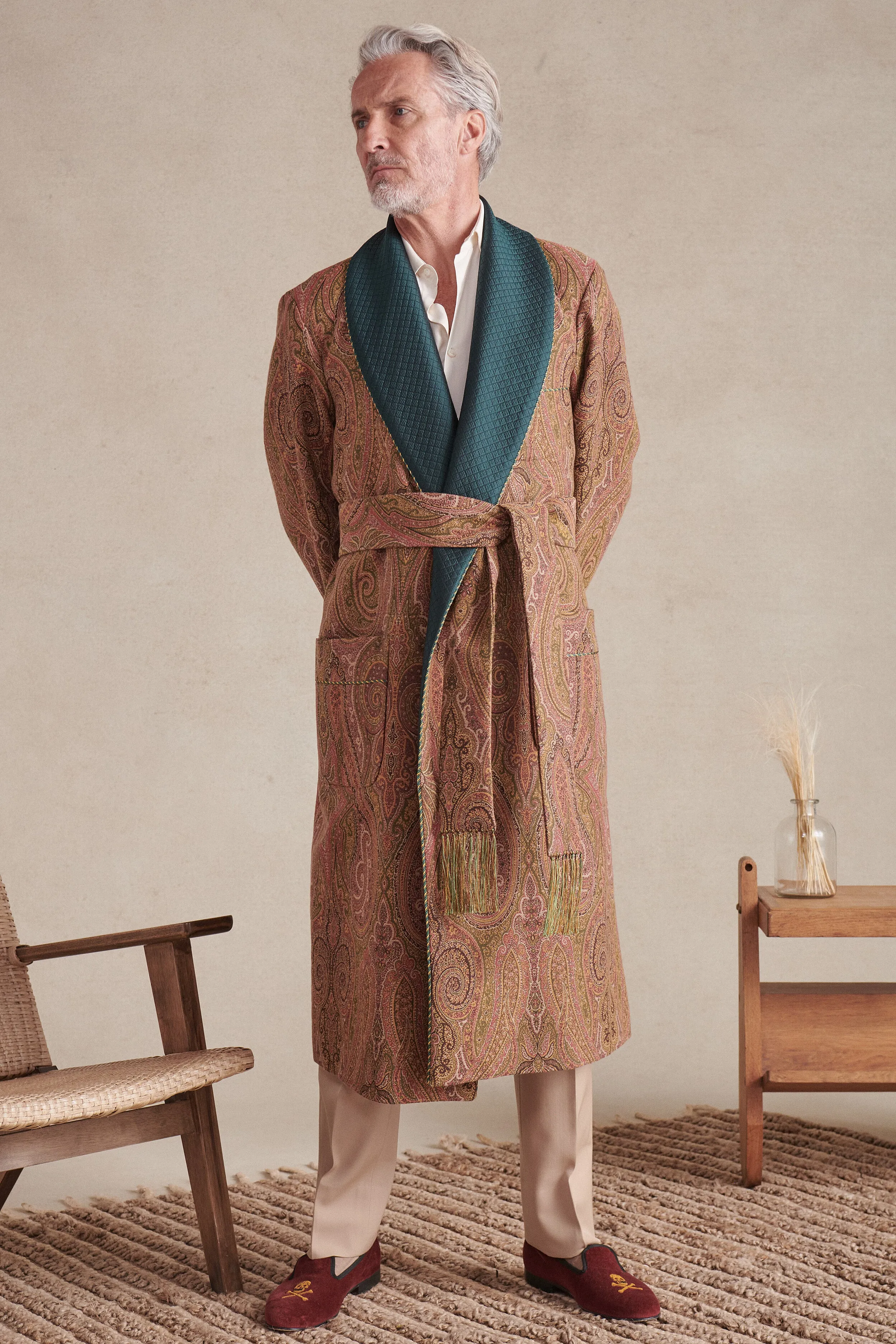 Green & Gold St James' Paisley Lined Cotton Dressing Gown