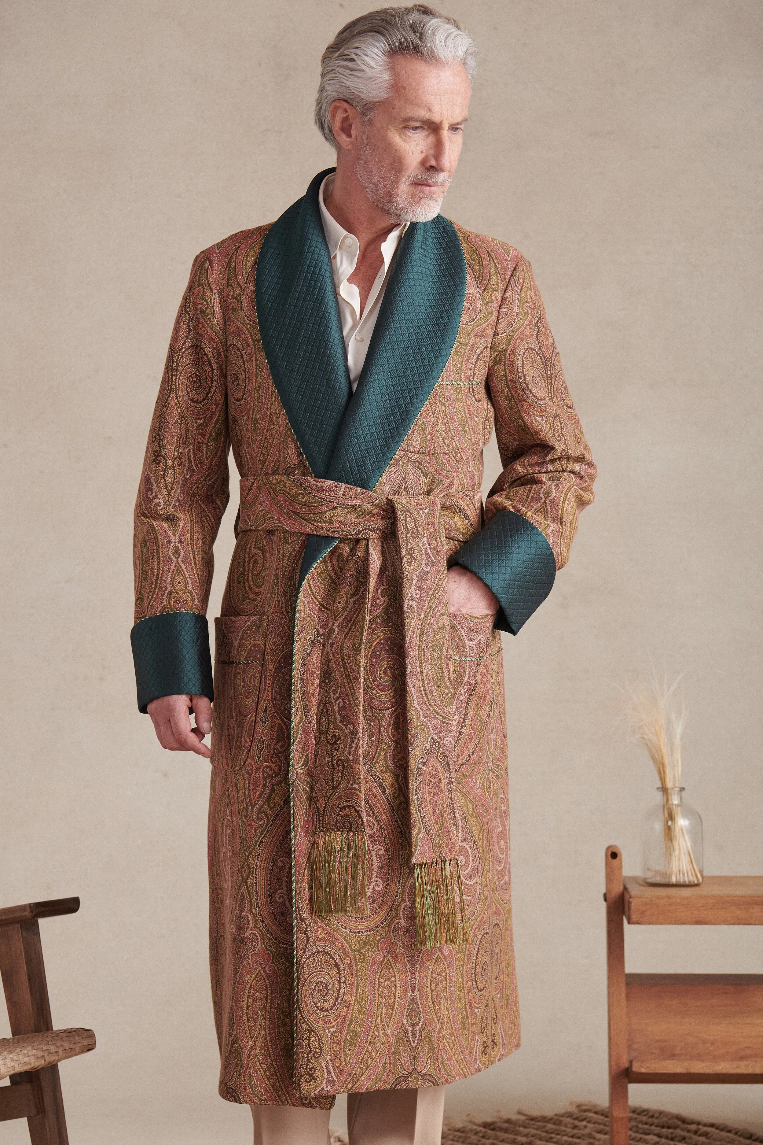 Green & Gold St James' Paisley Lined Cotton Dressing Gown