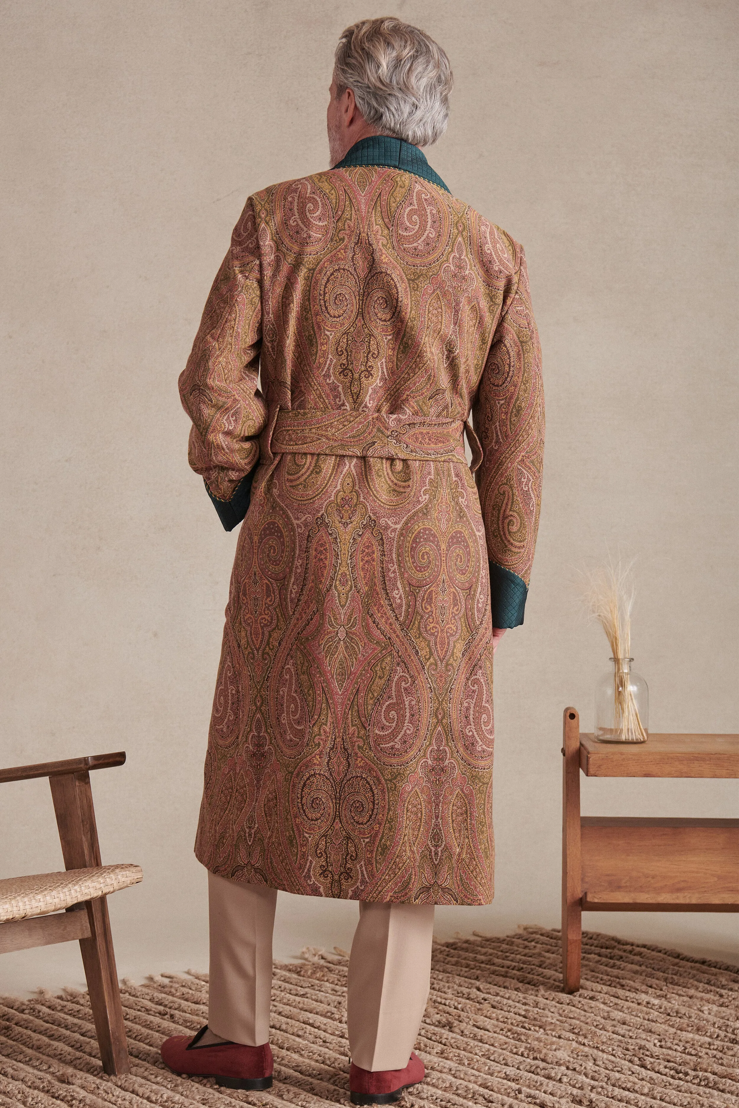 Green & Gold St James' Paisley Lined Cotton Dressing Gown