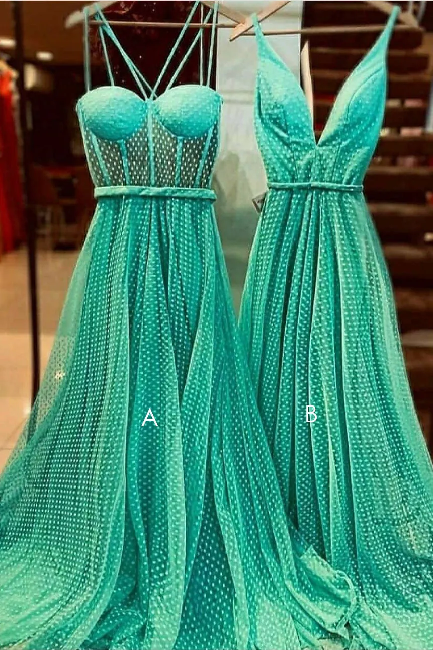Green sweetheart tulle long prom dress green evening dress