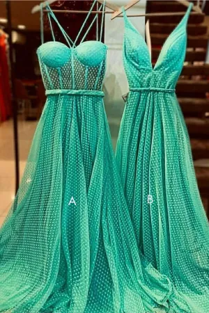 Green sweetheart tulle long prom dress green evening dress