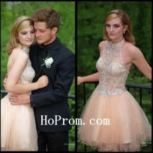 Halter Prom Dresses,Short Prom Dress,Chiffon Evening Dress