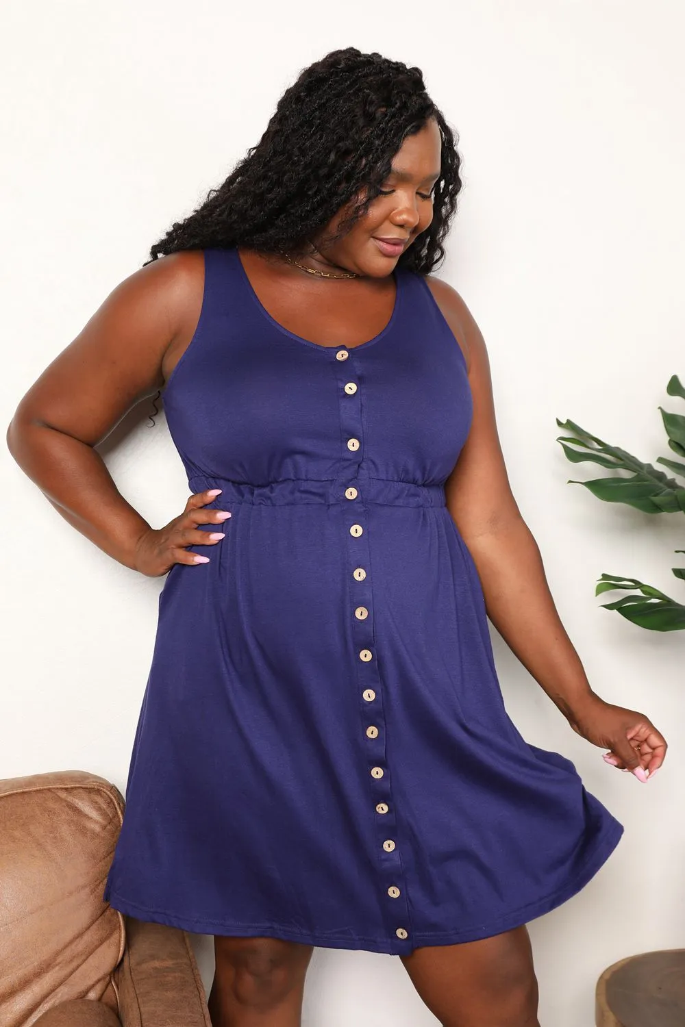 Hazel Blues® |  Double Take Button Front Empire Waist Sleeveless Slit Magic Dress