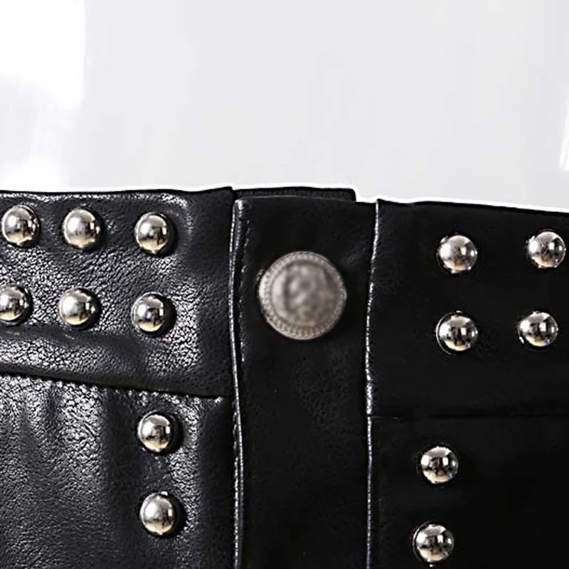 Heavy Rivets PU Leather Punk High Waist Single Breasted Mini Skirt