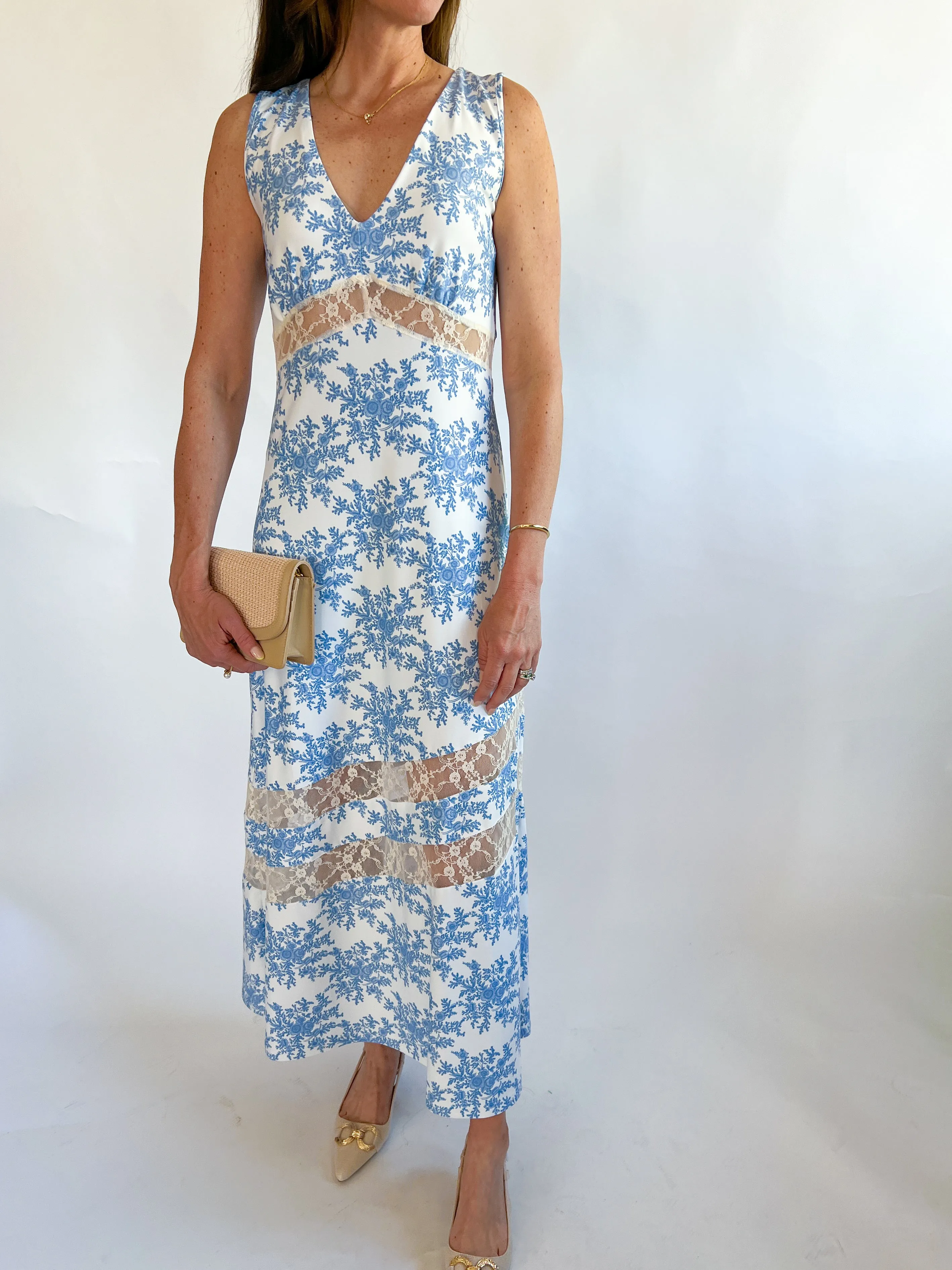 Henrietta Lace Split Neck Midi Dress