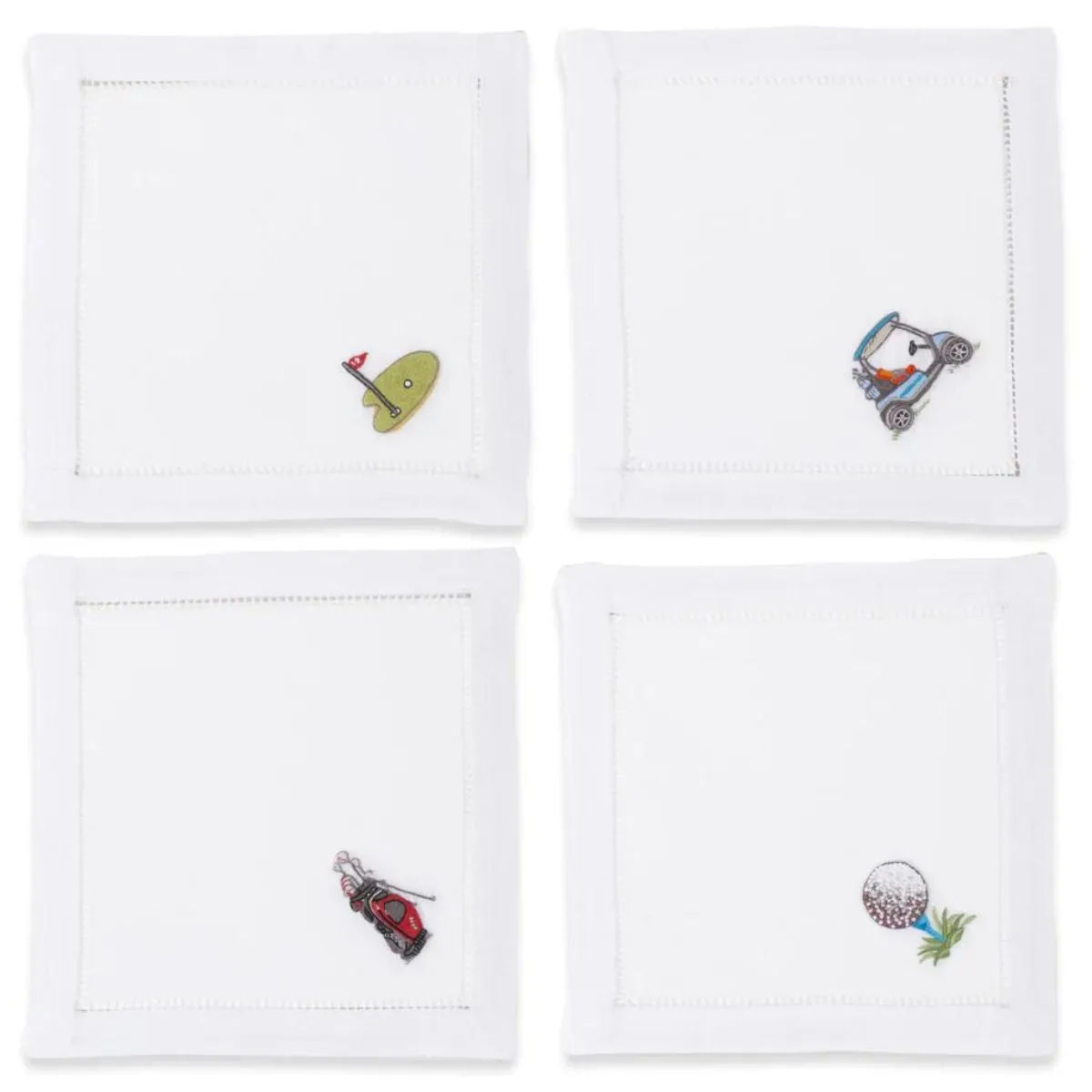 Henry Handwork Golf Embroidered Cocktail Napkins, Set of 4