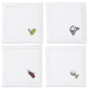 Henry Handwork Golf Embroidered Cocktail Napkins, Set of 4