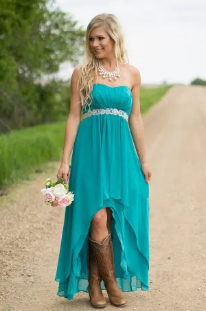 Hi-Lo Green Prom Dresses,Chiffon Prom Dress,Evening Dress