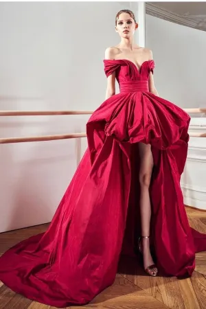 Hi-lo Prom Gown with Off-the-shoulder Neckline