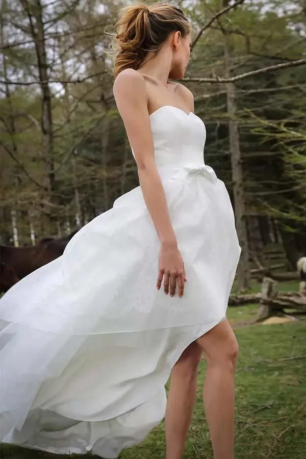 High Low Sweetheart Sleeveless Organza Applique Wedding Dress-715498