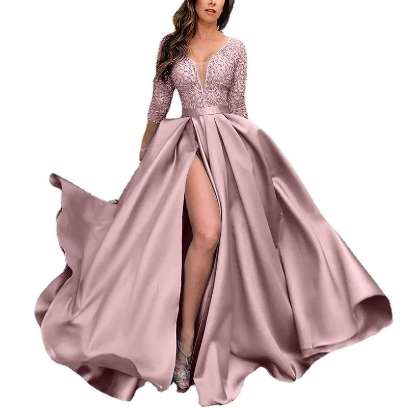 High Split Floor-Length Lace Long Gown