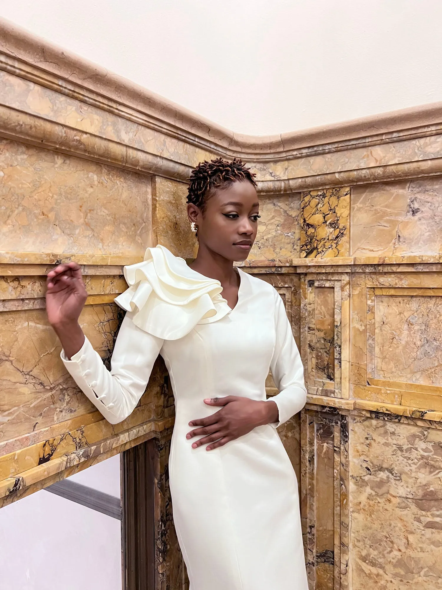 Honour Gold Evening Gown with Sleeves