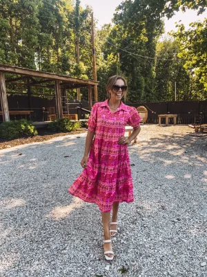 Hot Pink Wild'n Out Mix Midi Dress