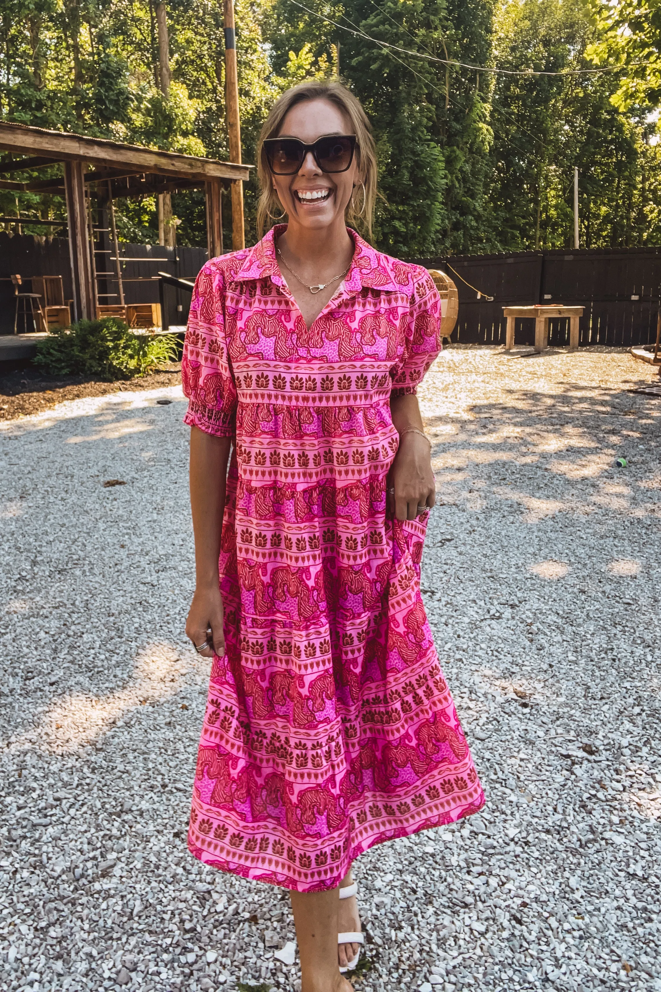 Hot Pink Wild'n Out Mix Midi Dress
