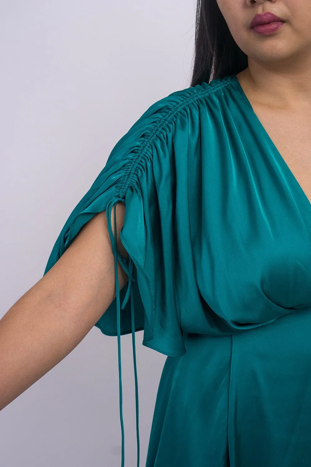 Hunter Green Satin Kasumi Midi Dress