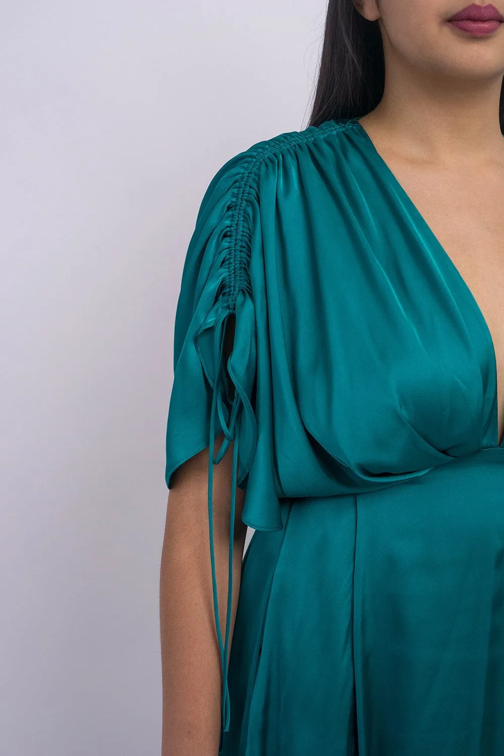 Hunter Green Satin Kasumi Midi Dress
