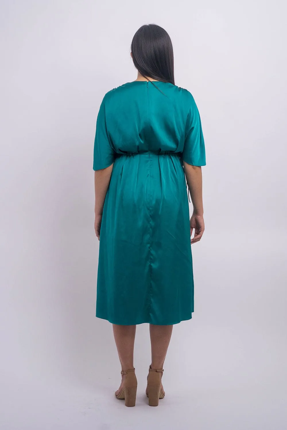 Hunter Green Satin Kasumi Midi Dress