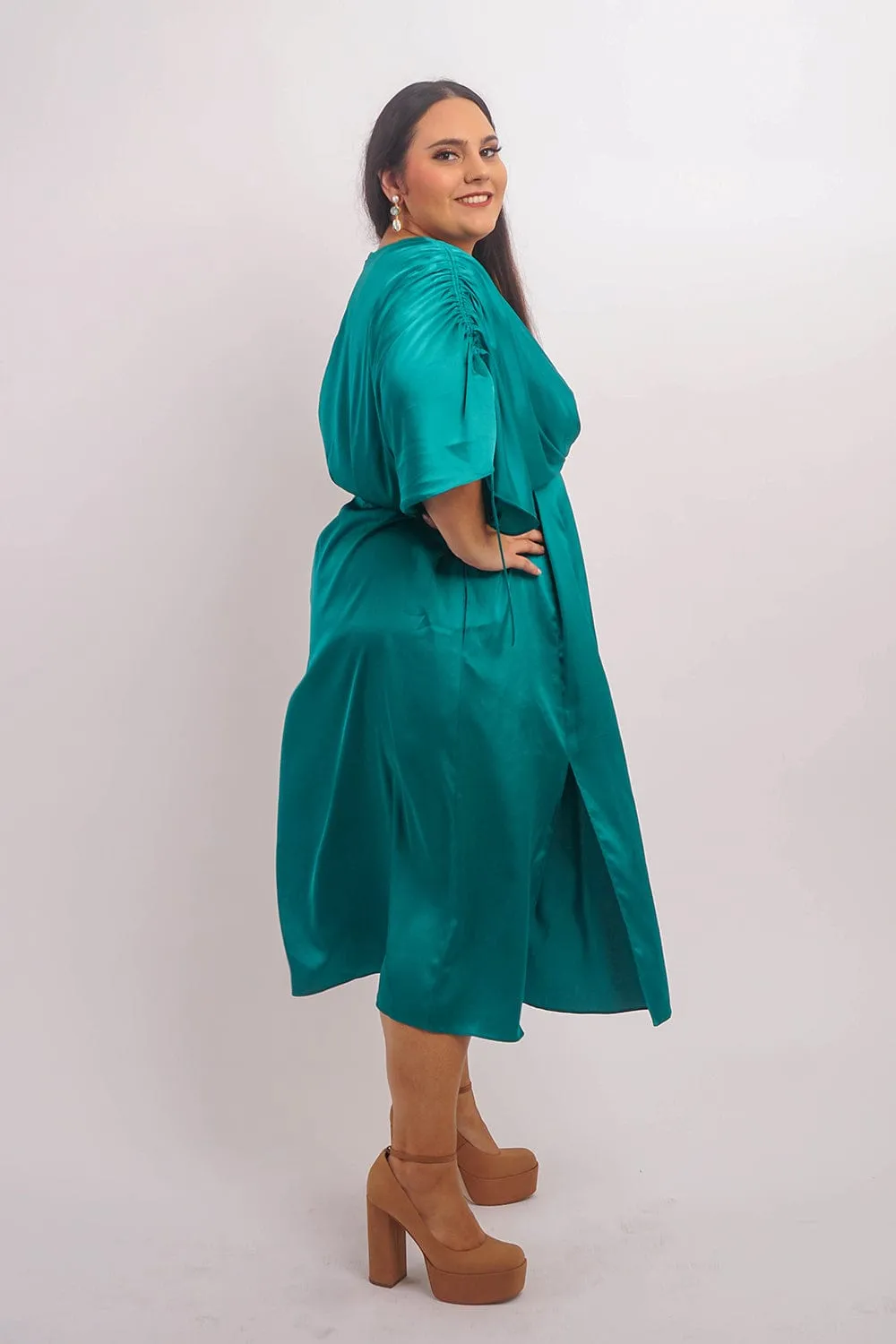 Hunter Green Satin Kasumi Midi Dress