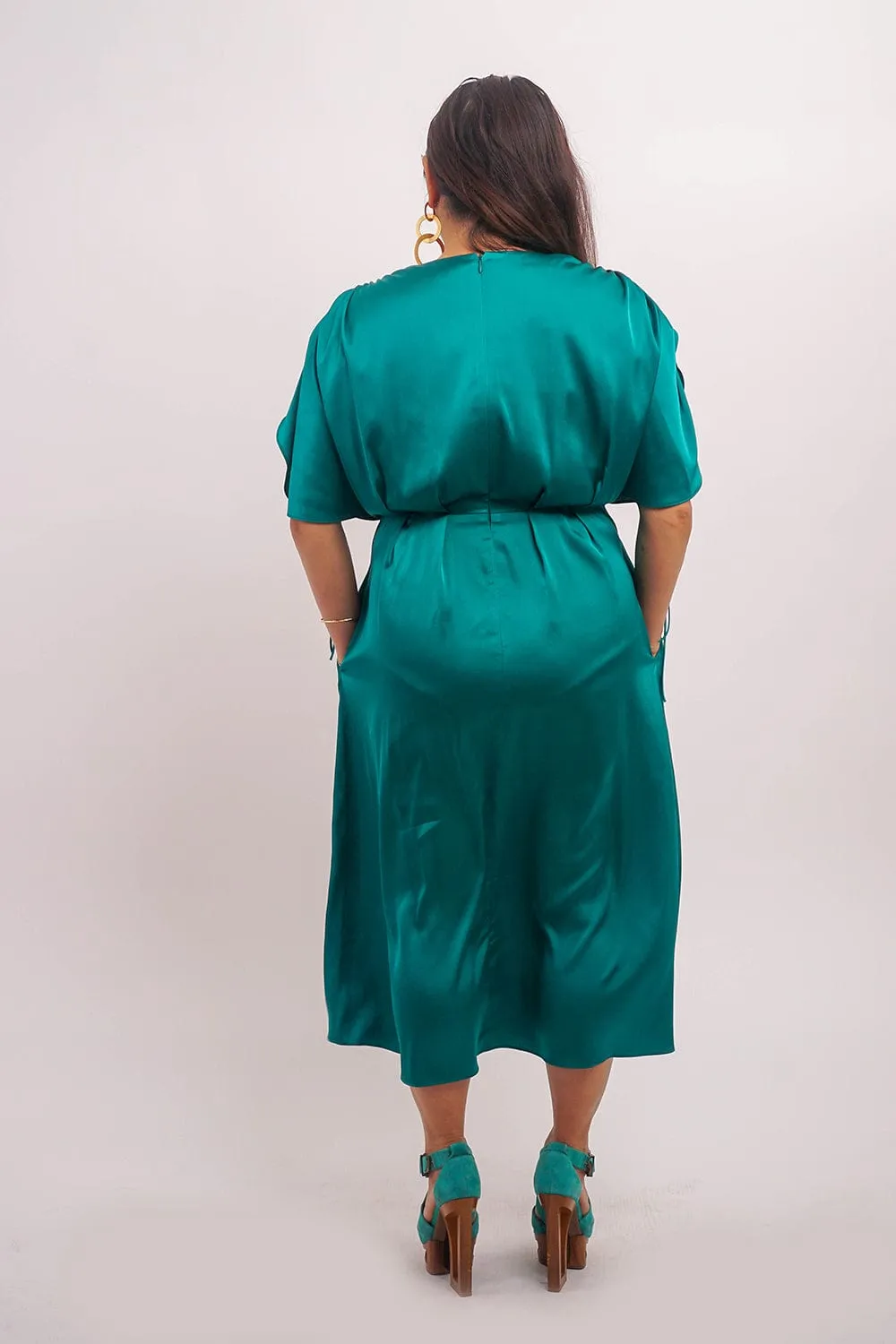 Hunter Green Satin Kasumi Midi Dress