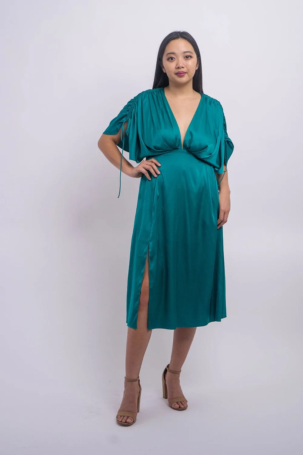 Hunter Green Satin Kasumi Midi Dress