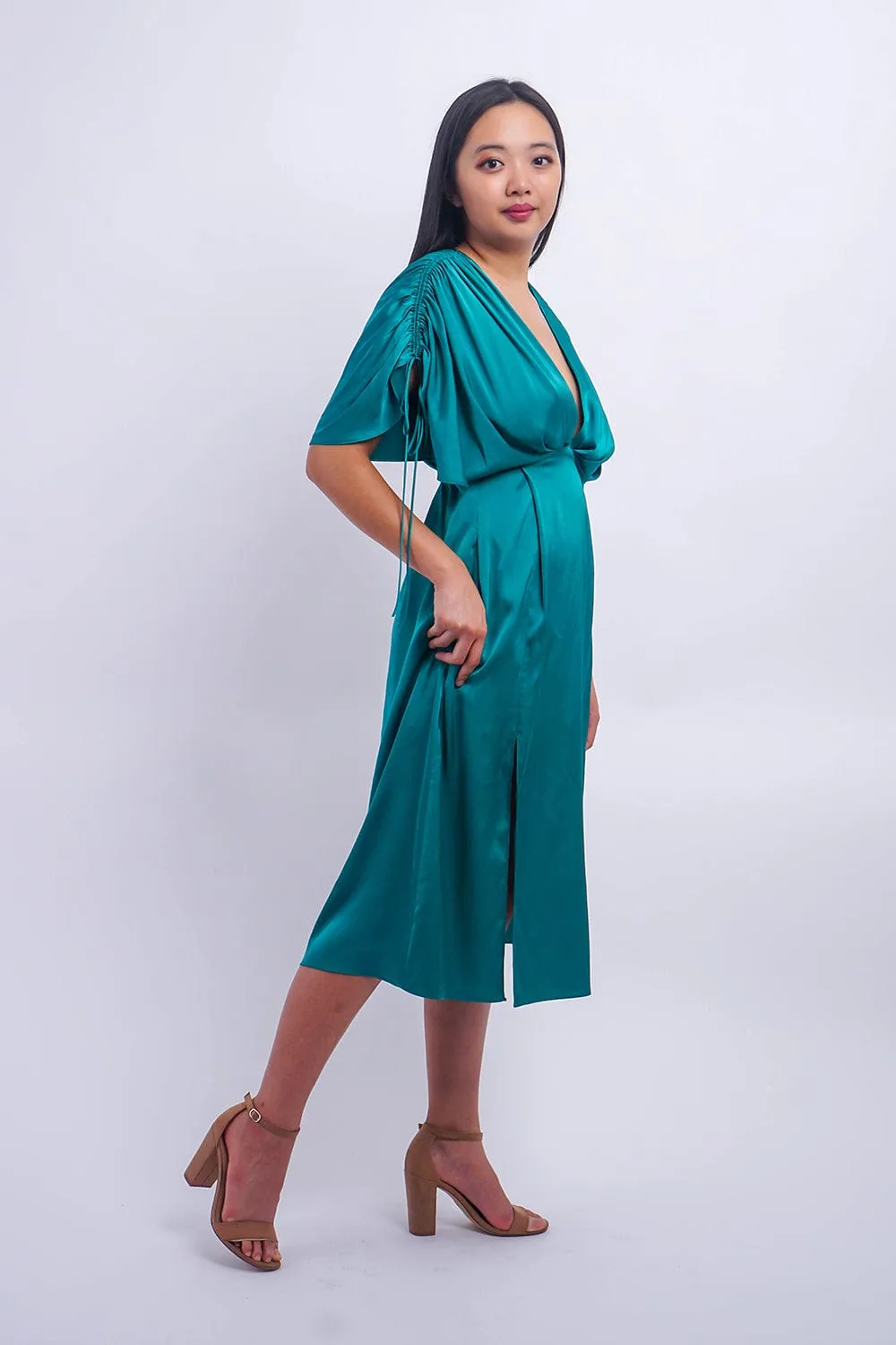 Hunter Green Satin Kasumi Midi Dress