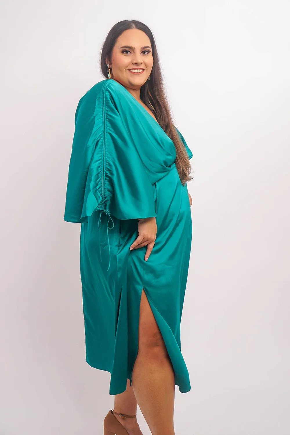 Hunter Green Satin Kasumi Midi Dress