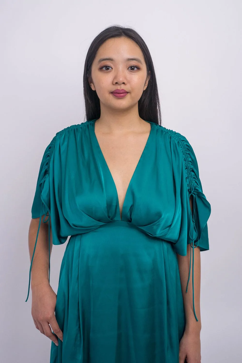 Hunter Green Satin Kasumi Midi Dress