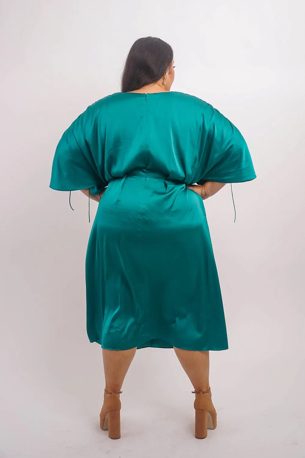 Hunter Green Satin Kasumi Midi Dress