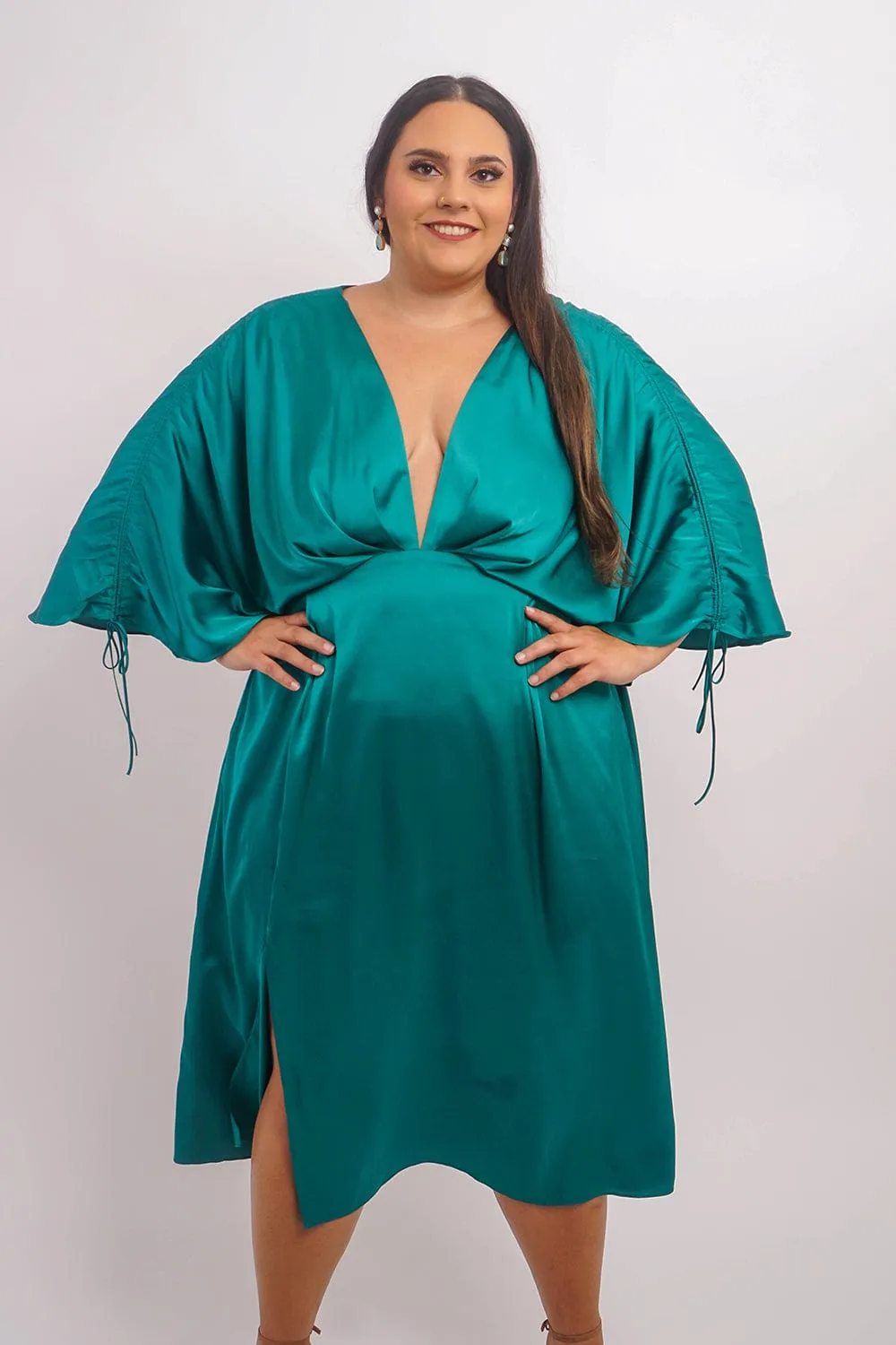 Hunter Green Satin Kasumi Midi Dress