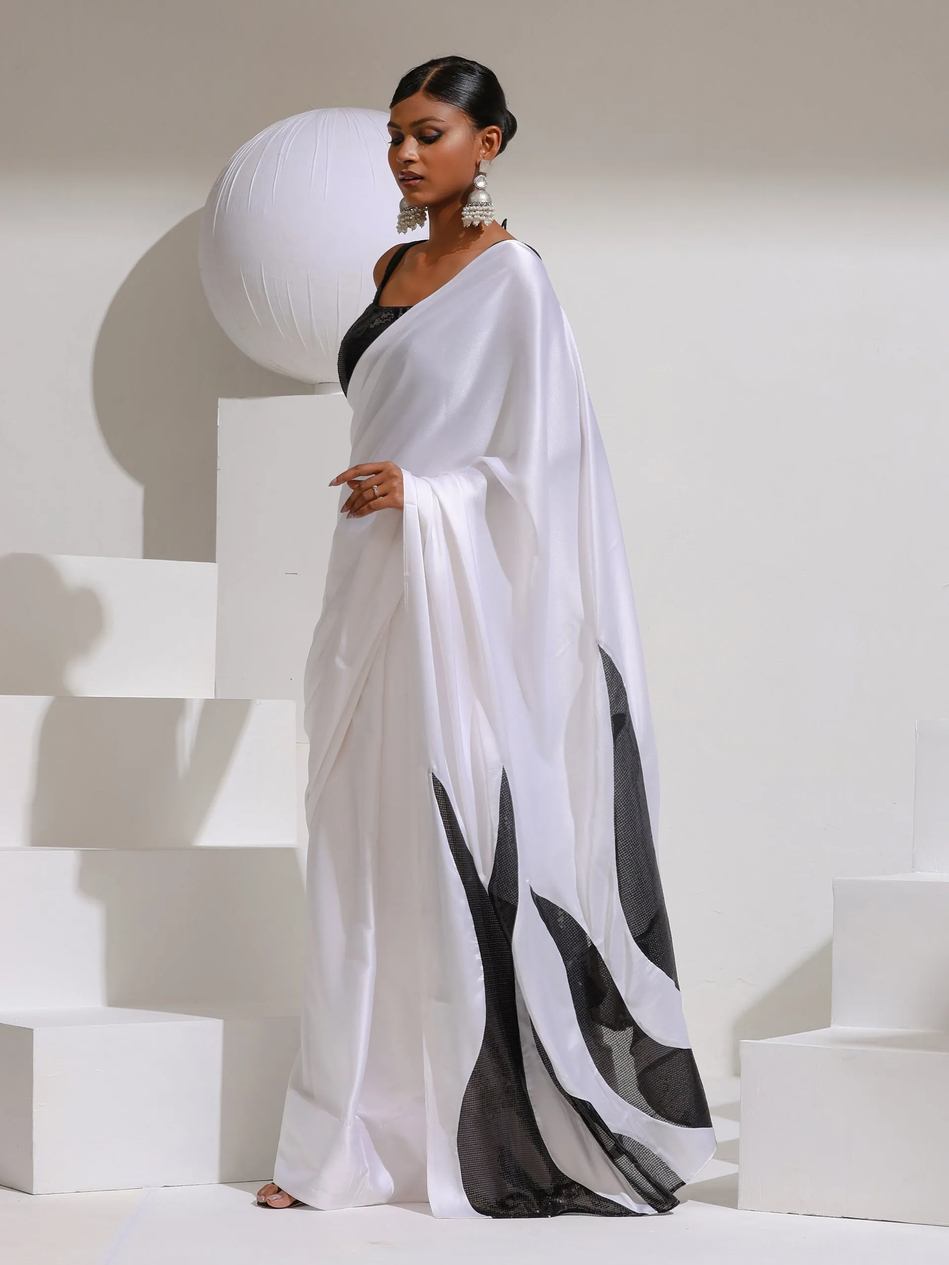 I choose Black and White satin saree