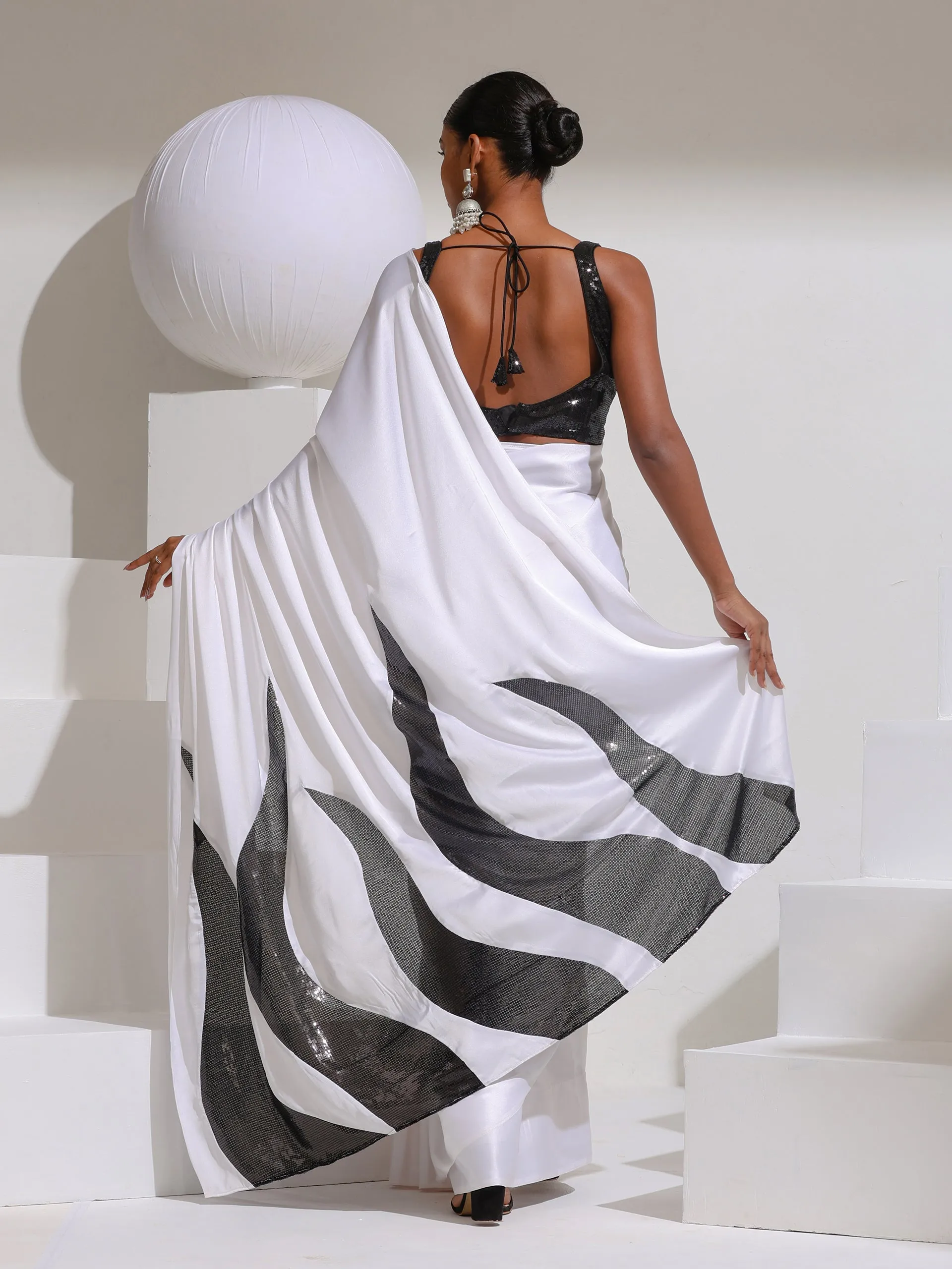 I choose Black and White satin saree
