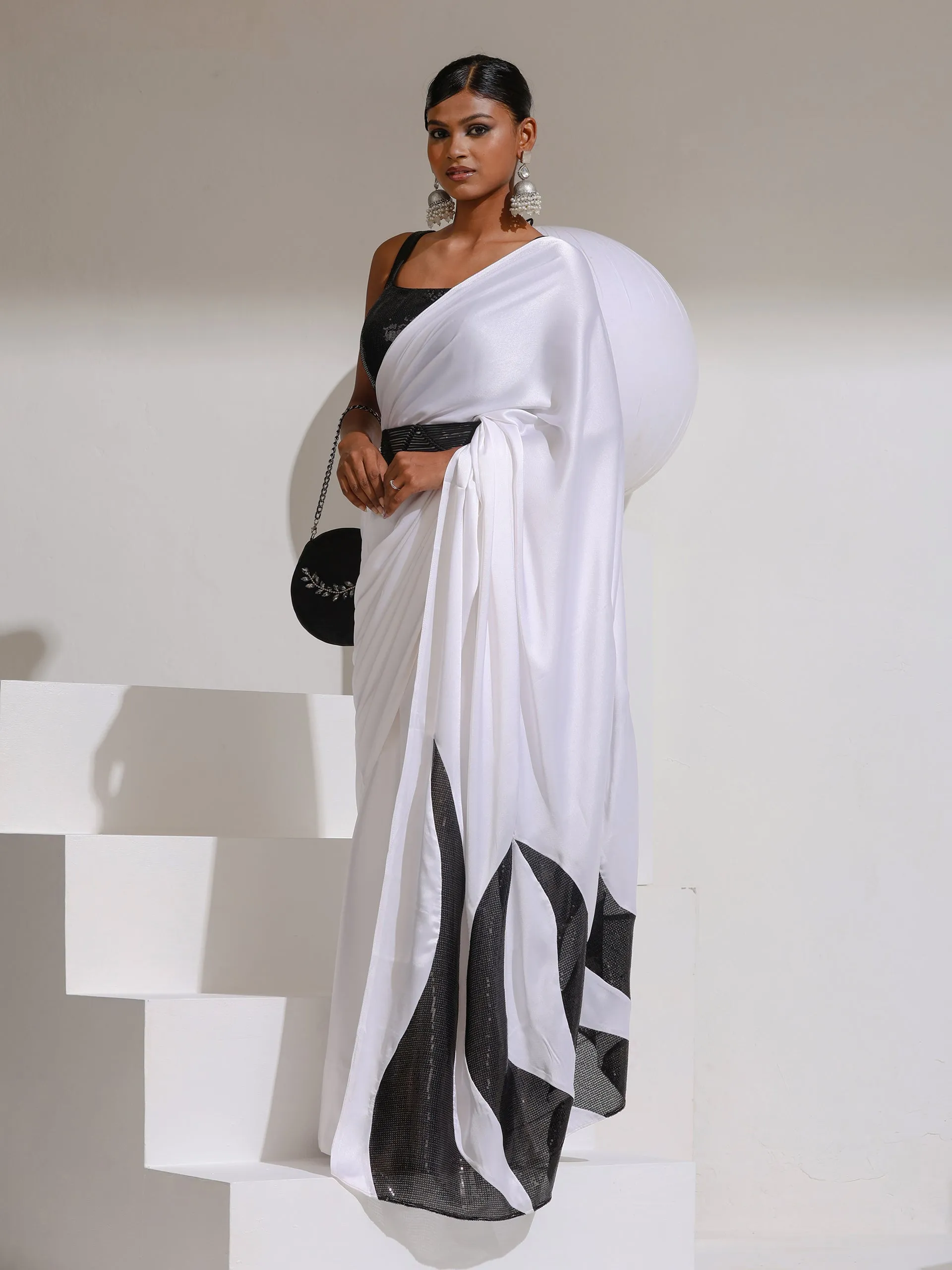 I choose Black and White satin saree