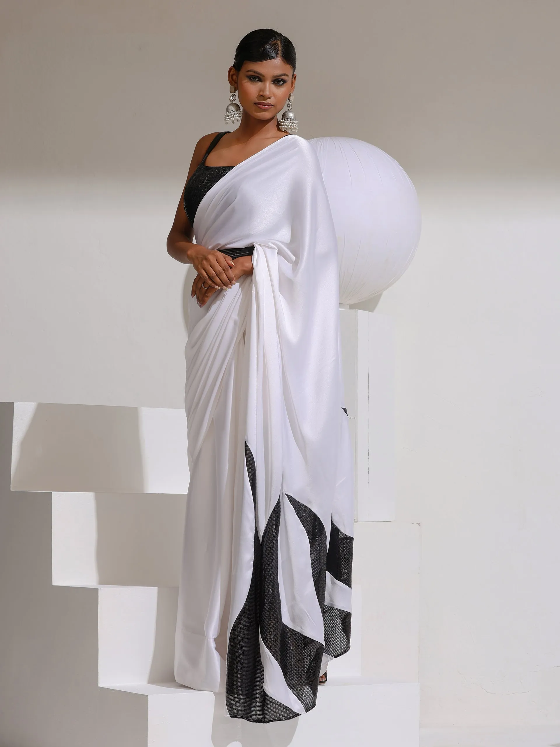 I choose Black and White satin saree