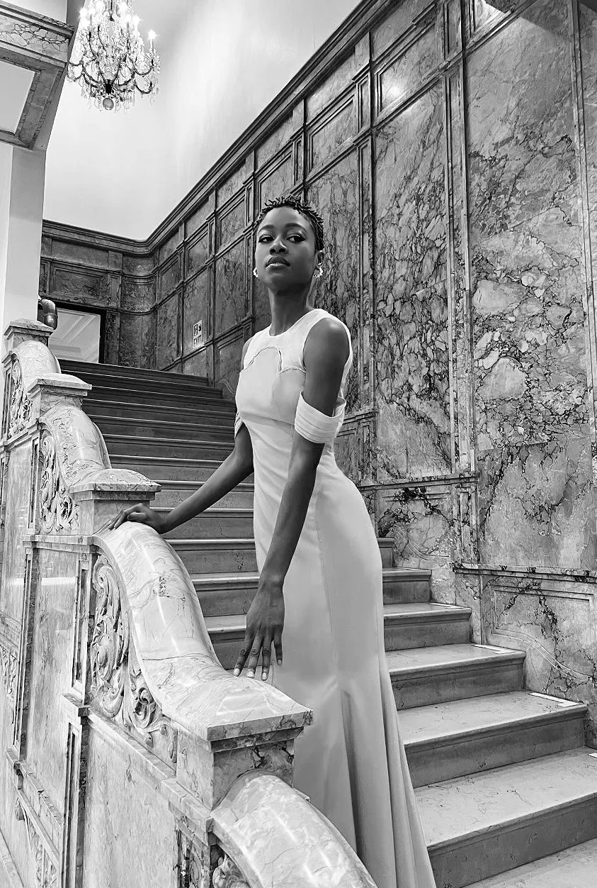 Infinity Crystal Embellished Gown with Modern Silhouette