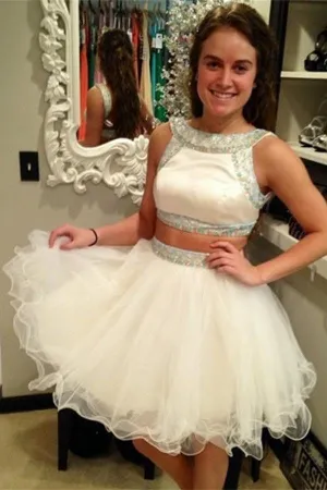Ivory Cap Sleeves A-line Tulle Beading Homecoming Dress Cocktail Dress K440