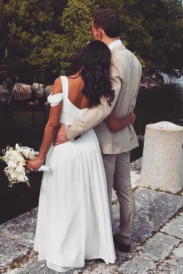 Ivory Vintage Chiffon A-line Floor Length Wedding Dresses, Bridal Gowns, MW671