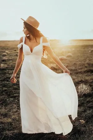 Ivory Vintage Chiffon A-line Floor Length Wedding Dresses, Bridal Gowns, MW671