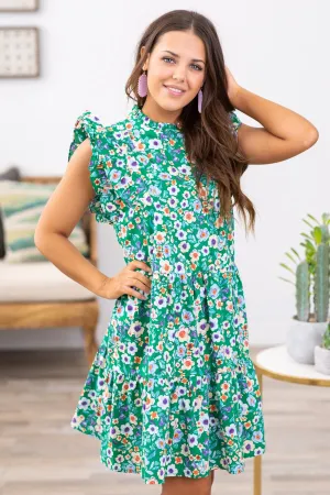 Jade Multicolor Flutter Sleeve Floral Dress