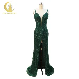 JIALINZEYI Sample atrovirens 2020 New Chiffon Summer Style Special Occasion Dresses Full Hand work Sexy Back Evening Dresses