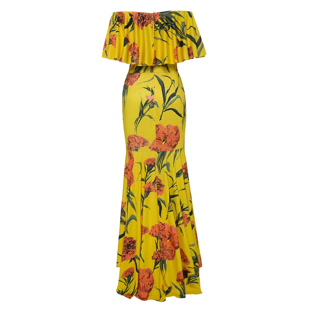 Jill Dillon Yellow Asymmetrical Ruffle Mullet Dress