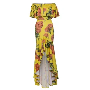 Jill Dillon Yellow Asymmetrical Ruffle Mullet Dress