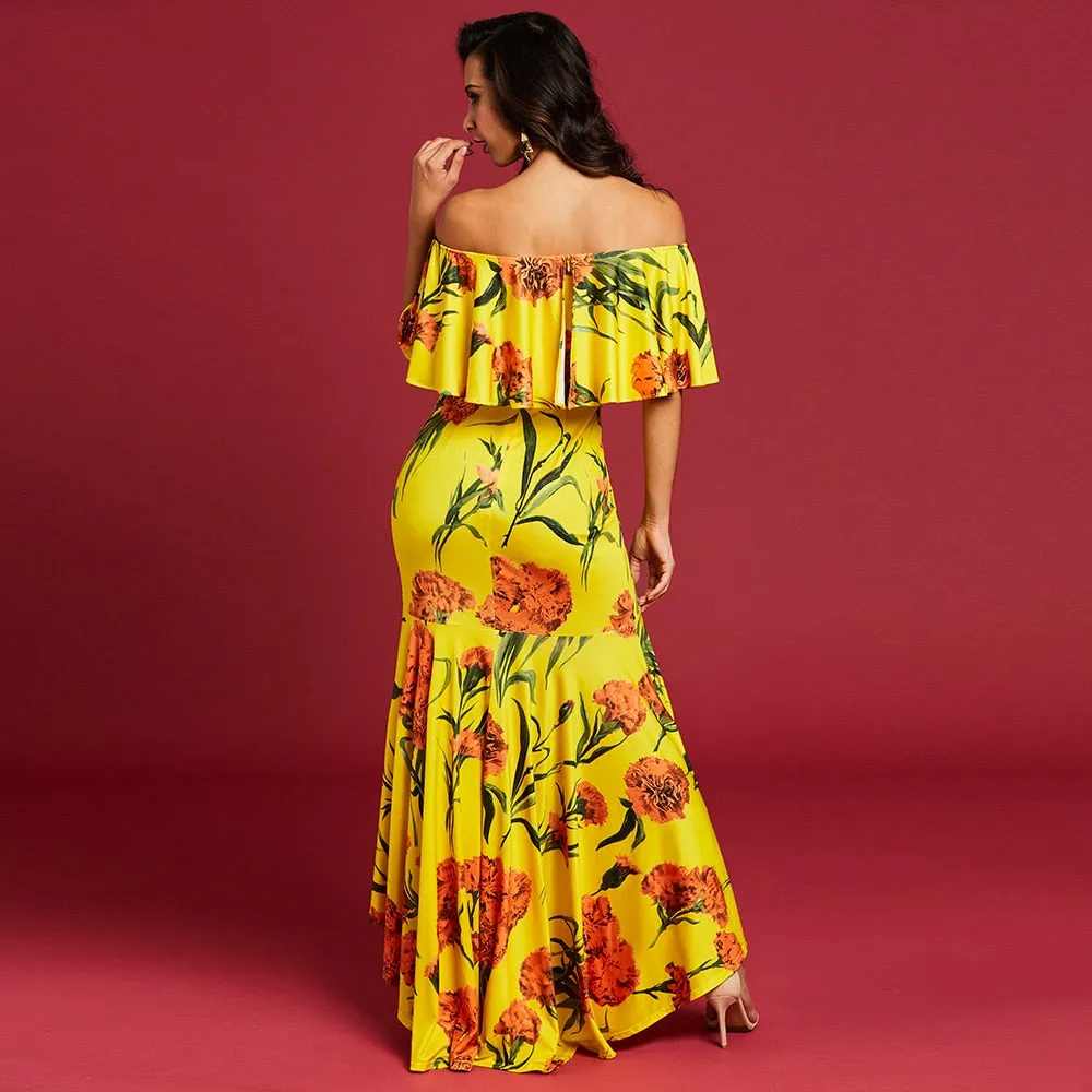 Jill Dillon Yellow Asymmetrical Ruffle Mullet Dress