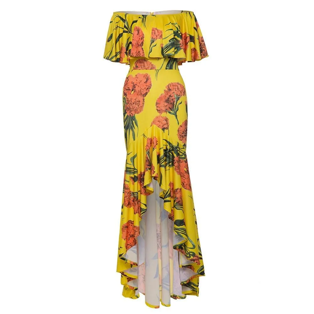 Jill Dillon Yellow Asymmetrical Ruffle Mullet Dress