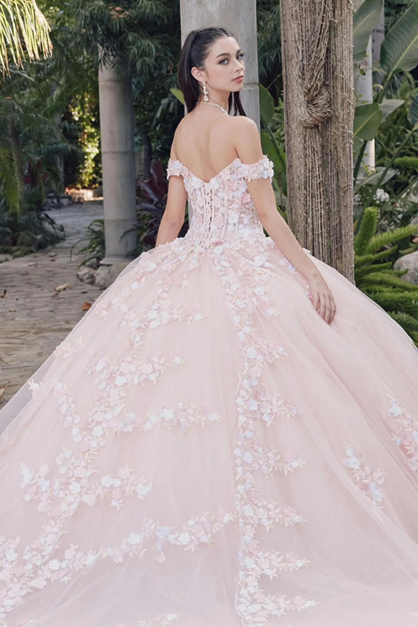Juliet JT1460J Off the Shoulder Corset Bodice Poofy Quinceanera Gown