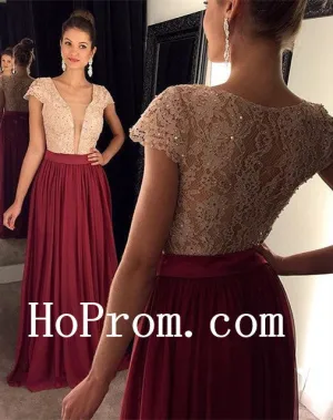 Lace Chiffon Prom Dresses,Burgundy Prom Dress,Evening Dress