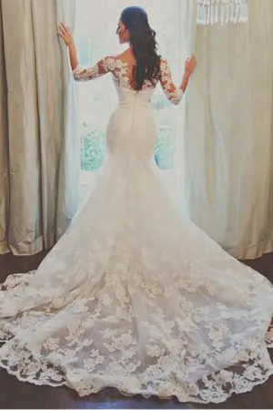 Lace Trumpet Bridal Dresses with Stones Sash vestido de boda