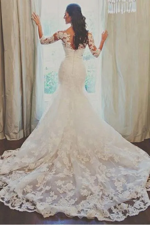 Lace Trumpet Bridal Dresses with Stones Sash vestido de boda