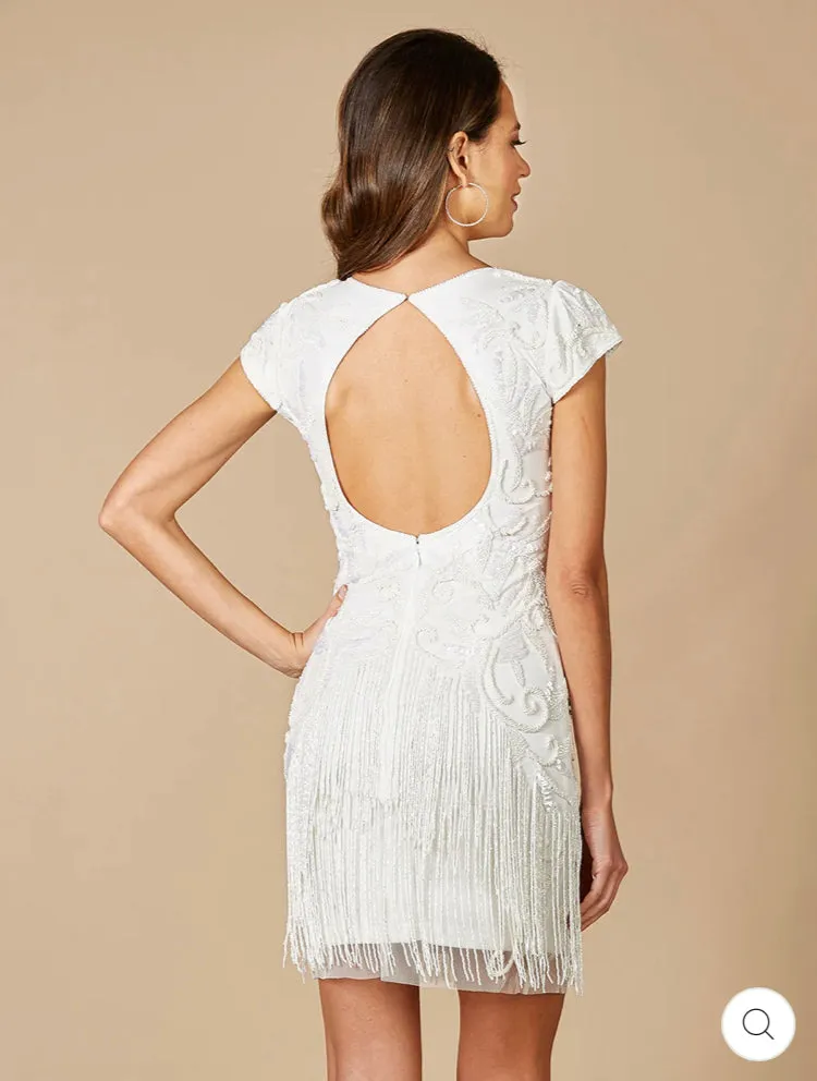 Lara Ivory Candie V-Neck Beaded Fringe Dress 51053