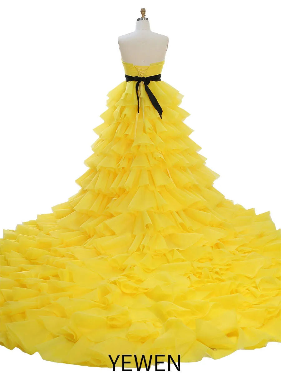Layers Soft Organza Long Train Colors Wedding Dress Birdal Gowns Photoshoot Dress YEWEN YW230426